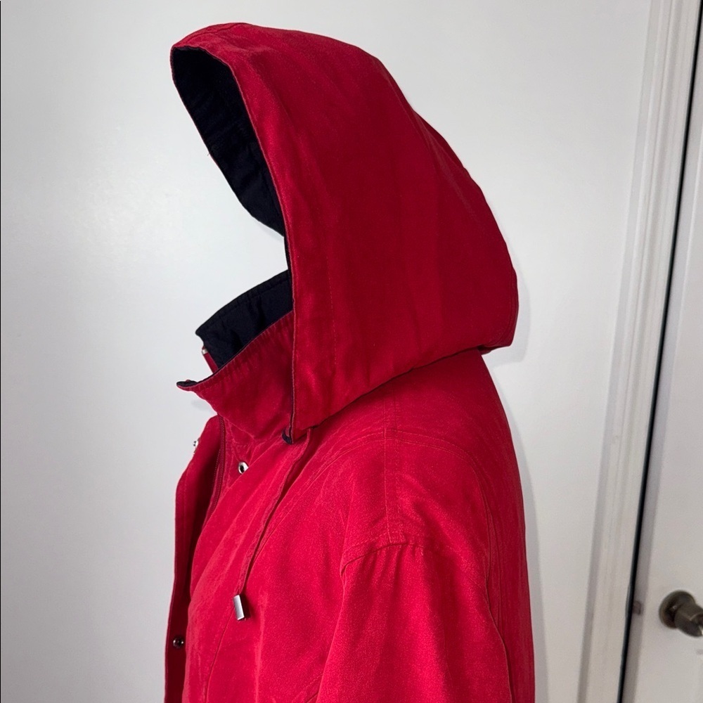 London Fog Long Red Trench Coat | Removable Hood | Women’s L | Lined - Picture 5 of 12